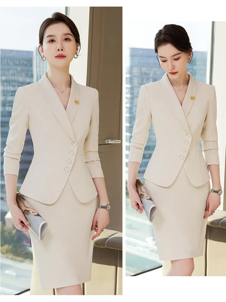 Novelty Blazers Suits Spring Long Sleeve Formal Professional Business Work Wear Suits with Skirt and Tops OL Styles Career Set