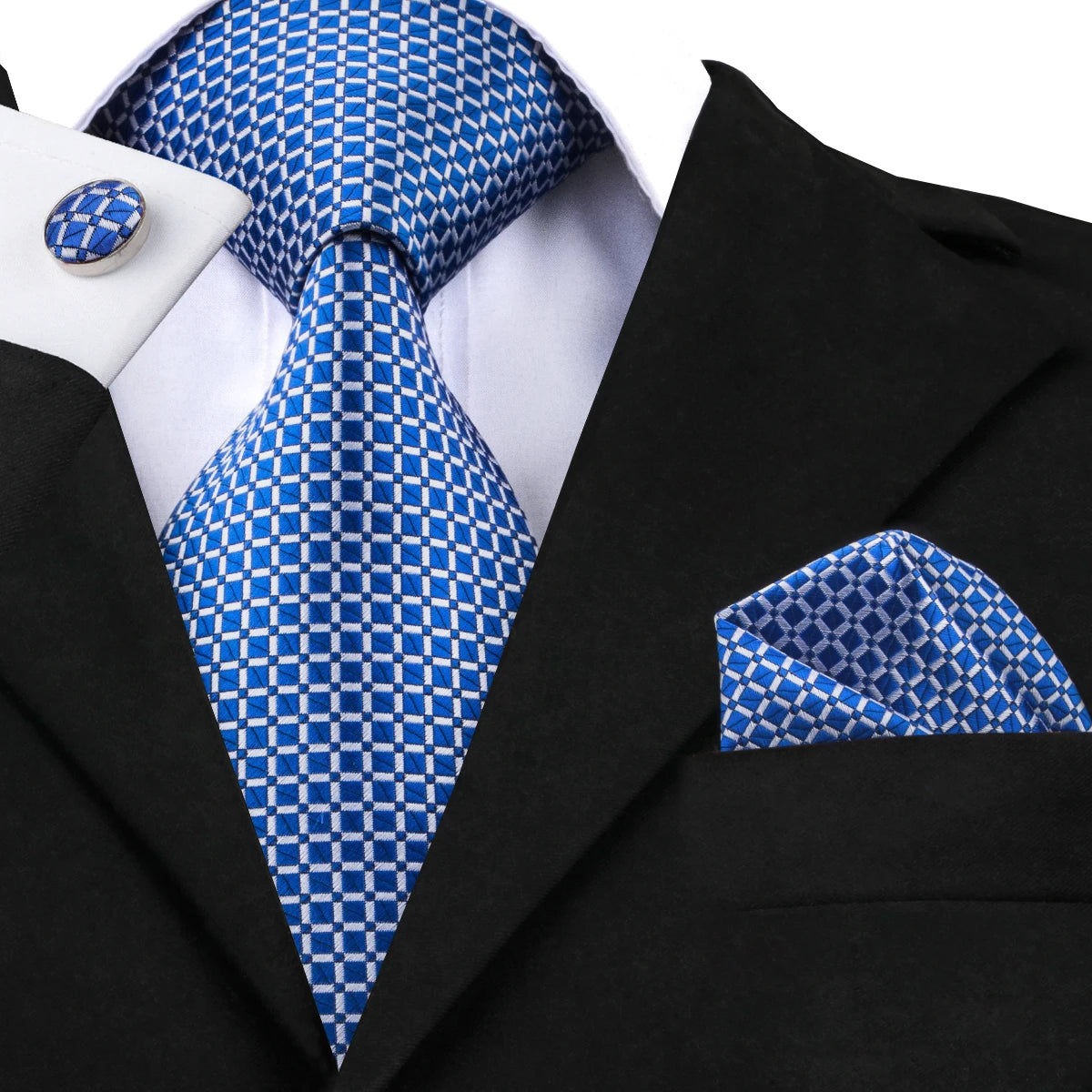 Hi-Tie Light Blue Solid Silk Wedding Nicktie For Men Hanky Cufflink Gift Men Tie Set Business Party Dropshipping Novelty Design