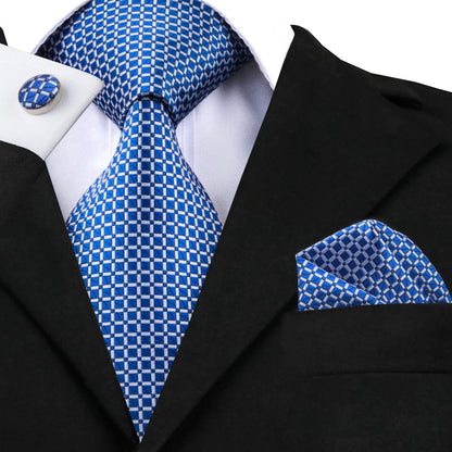 Hi-Tie Light Blue Solid Silk Wedding Nicktie For Men Hanky Cufflink Gift Men Tie Set Business Party Dropshipping Novelty Design