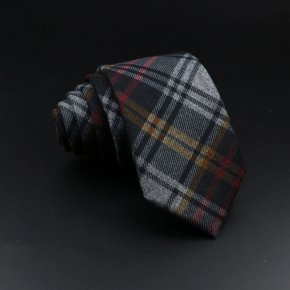 Men's Plaid Tie Cotton Black Grey Red Necktie Handmade Wool Narrow Collar Ties Wedding Business Party Suit Shirt Gift Accessory