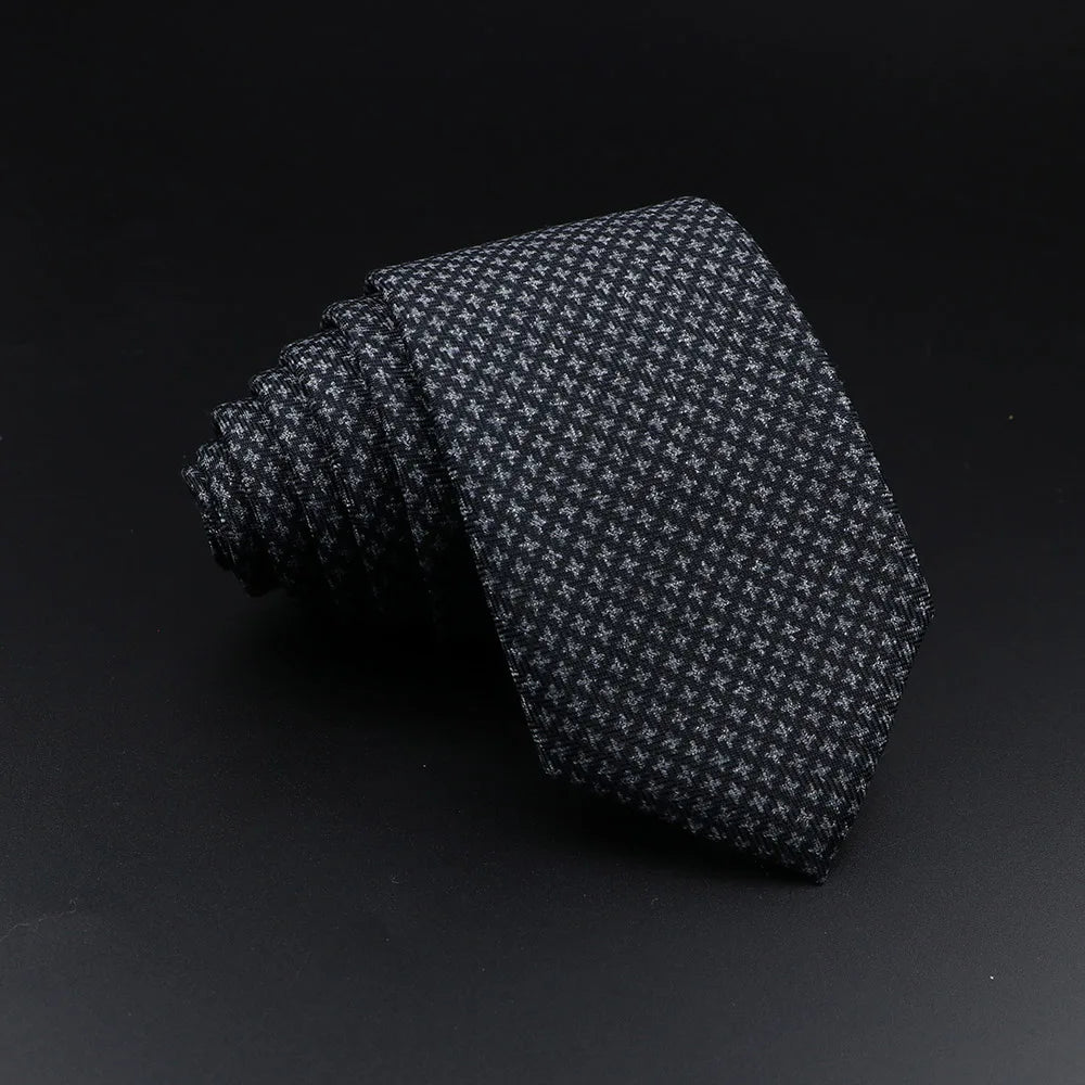 Men's Plaid Tie Cotton Black Grey Red Necktie Handmade Wool Narrow Collar Ties Wedding Business Party Suit Shirt Gift Accessory