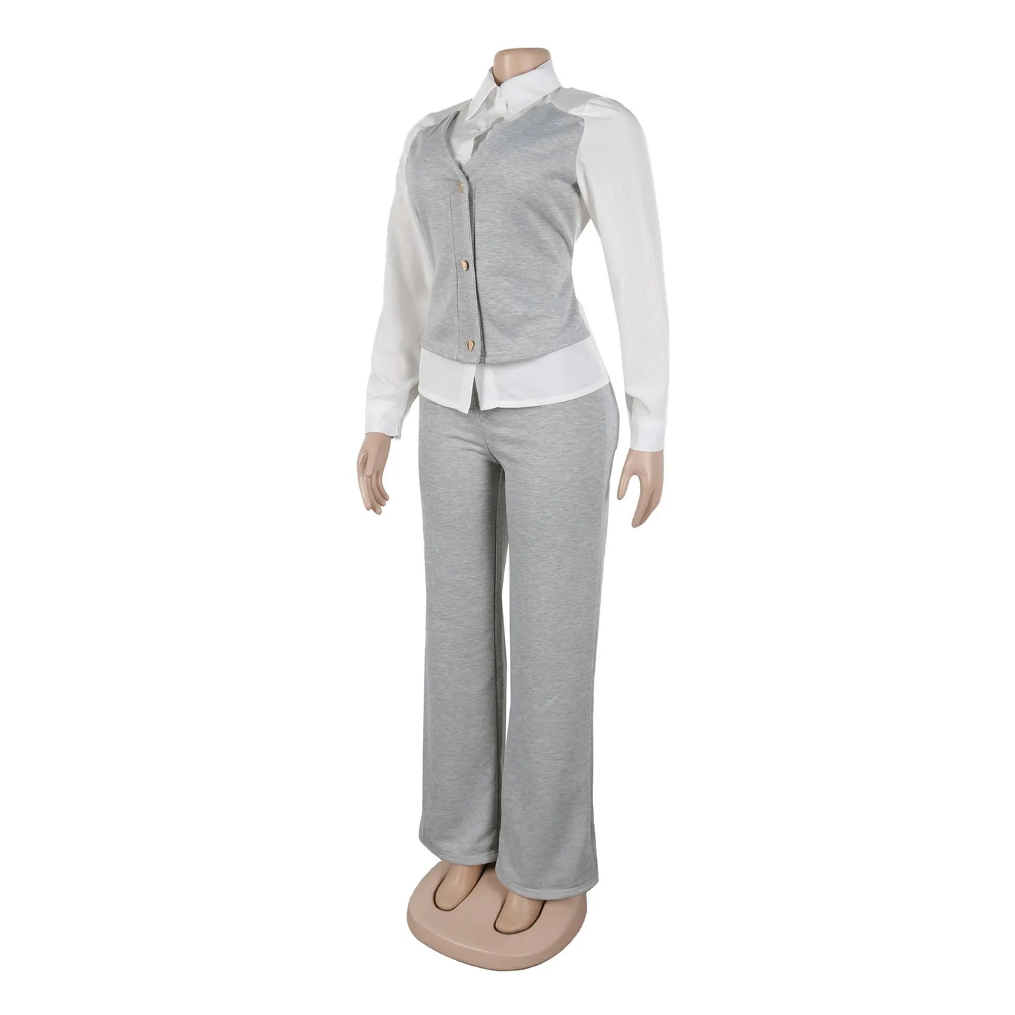HLJ Elegant Lady Patchwork Shirts Two Piece Sets Women Lapel Long Sleeve Button Top And Pants Outfits Autumn OL 2pcs Clothing