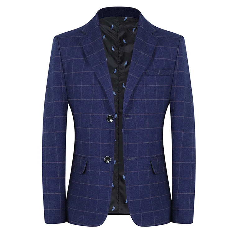 2024 New Spring and Autumn Coat Middle-aged Slim Fashion Handsome All Matching Plaid Suit Men Casual  Polyester  Blazer Mujer
