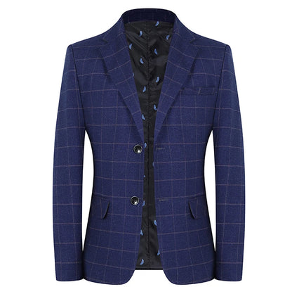 2024 New Spring and Autumn Coat Middle-aged Slim Fashion Handsome All Matching Plaid Suit Men Casual  Polyester  Blazer Mujer