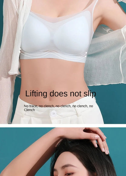 Ultra-thin breathable ice silk bra Women's underwear seamless halter vest U-shaped back pull together