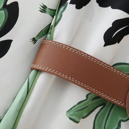 Spring and summer women's fashionable new style with belt printed shirt style dress