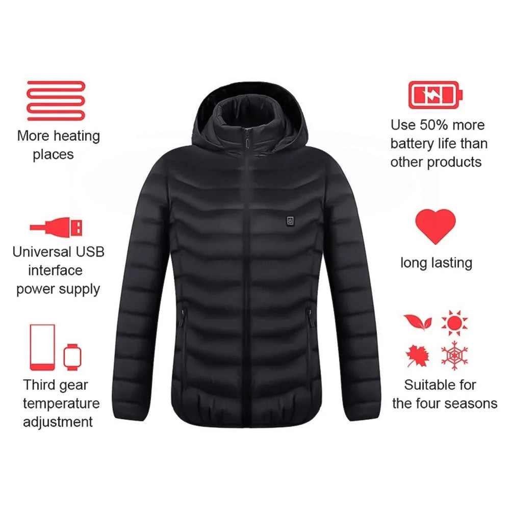 21/2 Areas Heated Jacket Women's Warm Vest USB Men's Heating Jacket Heated Vests Coat Hunting Hiking Camping Autumn Winter Male