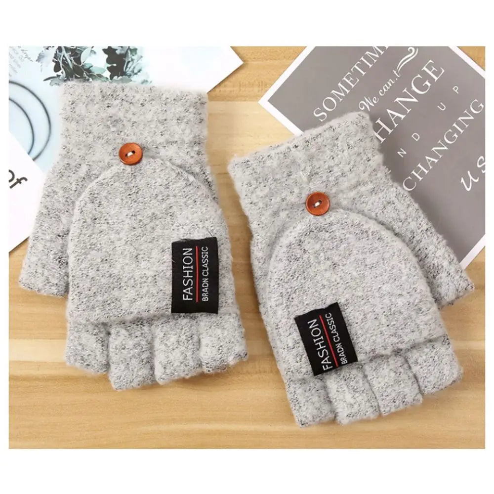 Unisex Winter Mitten Warm Knitted Fingerless Gloves for Men Women Student Half Finger Gloves Flip Mittens Thicken Winter Gloves