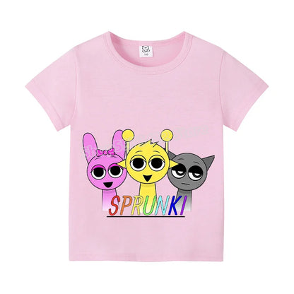 Sprunki Kids T-shirt Summer Children Incredibox Game Cotton Short Sleeve Top Boy Anime Fashion Cute Tee Girl Casual Clothes Gift