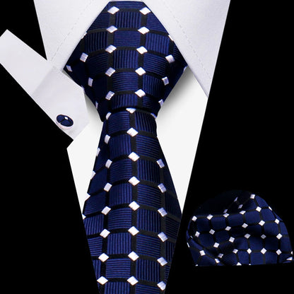 Tie Men Business Necktie Set Classic Plaid Cufflinks Handkerchief For Suit Wedding High Quality 3pcs Ties Sets Formal Gravata
