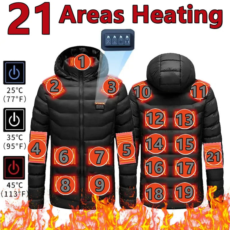 21/2 Areas Heated Jacket Women's Warm Vest USB Men's Heating Jacket Heated Vests Coat Hunting Hiking Camping Autumn Winter Male