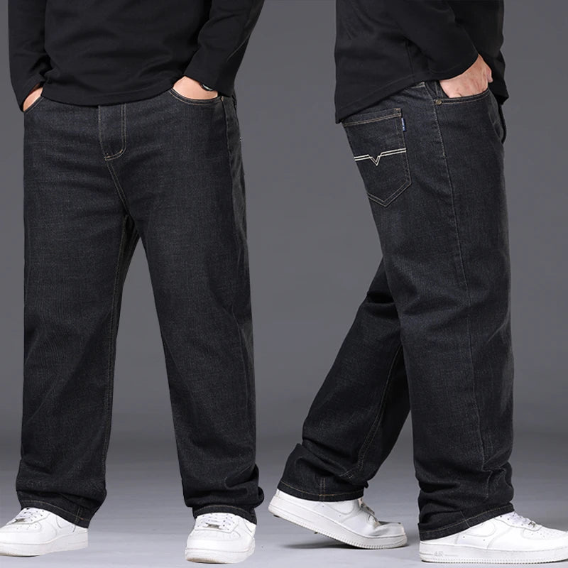 Men's Plus Size Denim Jeans | Sizes 48-50, 300KG Capacity | Casual Fashion, Business Style, Elastic Loose Fit