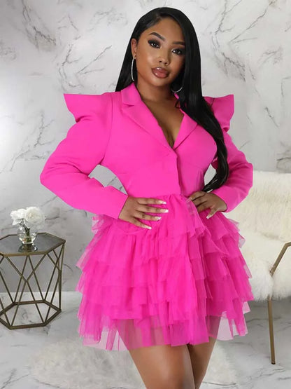 women Elegant and chic dress long sleeve spring female fashion dress mash blazer dress wholesale dropshipping