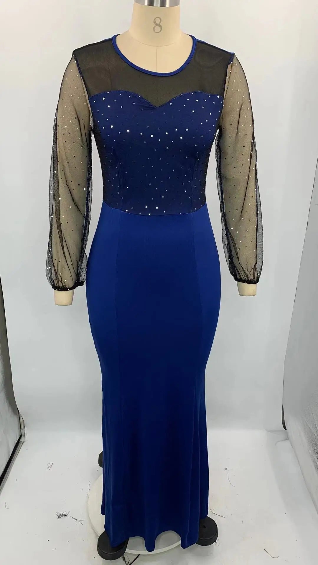 Mesh Patchwork Dress Womens Fashion Round Neck Long Sleeve Slim Elegant Dress Women