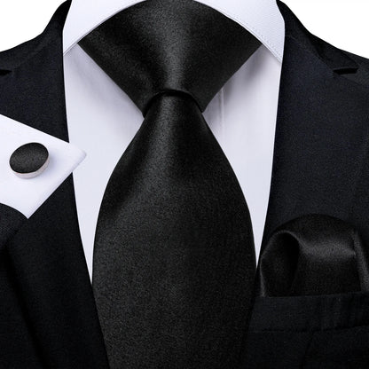 Men's Black Ties Handkerchief Cufflinks Business Formal Floral Striped Solid 8cm Necktie Gift for Husband Wedding Accessories