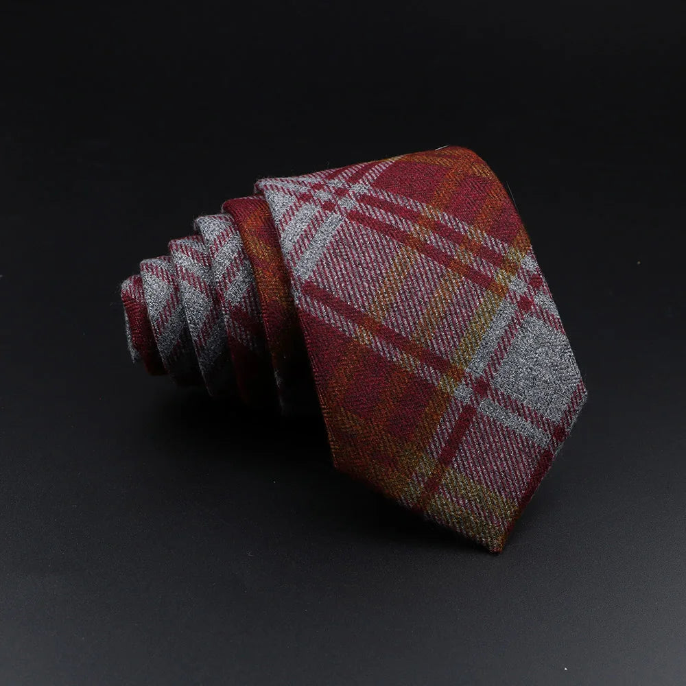 Men's Plaid Tie Cotton Black Grey Red Necktie Handmade Wool Narrow Collar Ties Wedding Business Party Suit Shirt Gift Accessory