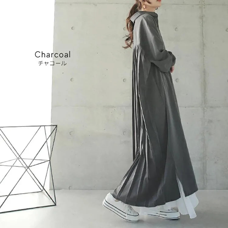 Spring Long Shirt Dress A-line Women's Dress Elegant Pleated Long Sleeve Casual Dresses Female Fashion Oversize Ladies Clothes