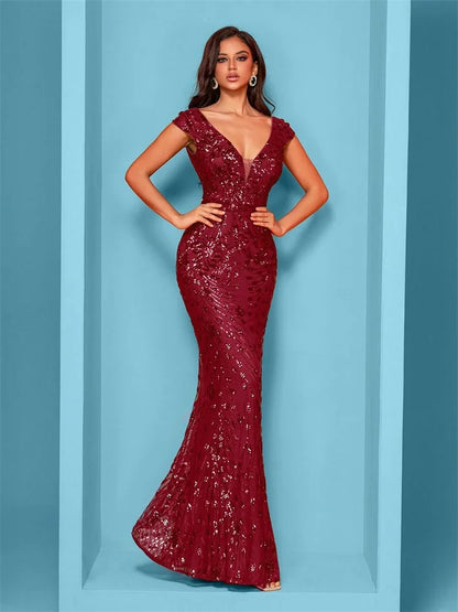 Lucyinlove Elegant Champagne Evening Dress For Women Long 2025 Luxury Mermaid Formal Sequins Prom Wedding Party Cocktail Dresses