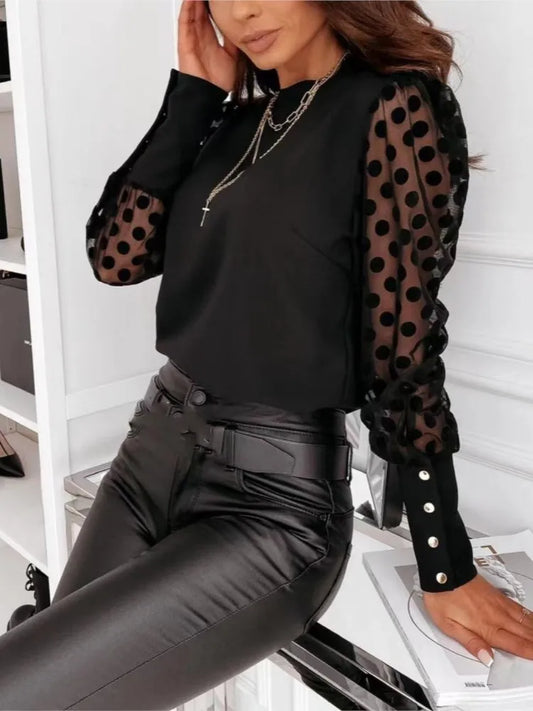 Women's Long Sleeve Puff Blouse, Chic Loose Tops, Elegant Shirts, Mesh Blouses, Office Lady, Fashion, Summer, 2025