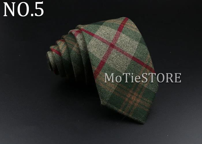 Men's Plaid Tie Cotton Black Grey Red Necktie Handmade Wool Narrow Collar Ties Wedding Business Party Suit Shirt Gift Accessory