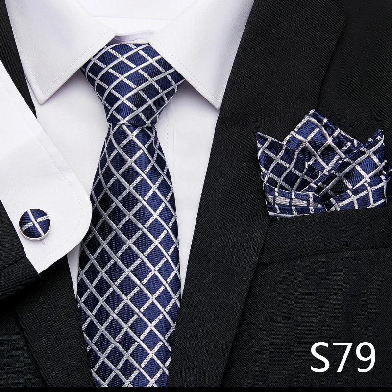 Hot Sale Holiday Gift Tie Pocket Squares Cufflink Set Necktie Dot Man Dark Grey Wedding Accessories Performance