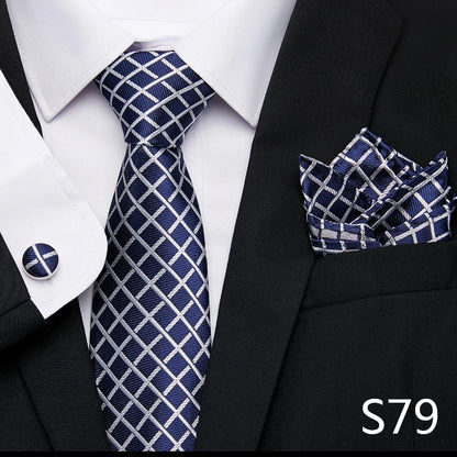 Hot Sale Holiday Gift Tie Pocket Squares Cufflink Set Necktie Dot Man Dark Grey Wedding Accessories Performance