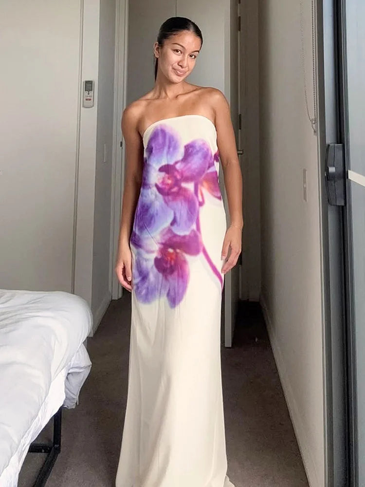 Spring/Summer Fashion Floral Print Bustier Dress Elegant Sleeveless Backless Loose A-Line Skirt Women's Casual Comfortable Dress