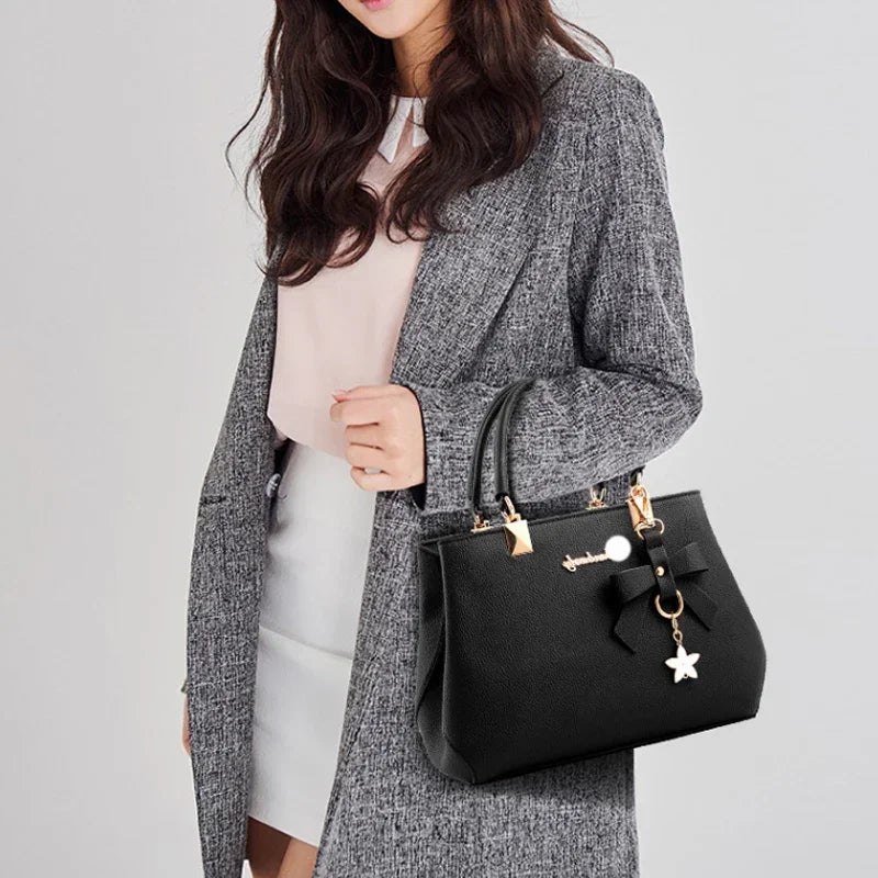 Elegant Women Messenger Bags With Flower Pendant Office Ladies Totes Pure Handbag For Female Crossbody Shoulder Bags