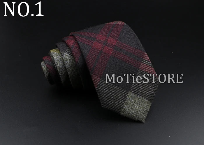 Men's Plaid Tie Cotton Black Grey Red Necktie Handmade Wool Narrow Collar Ties Wedding Business Party Suit Shirt Gift Accessory