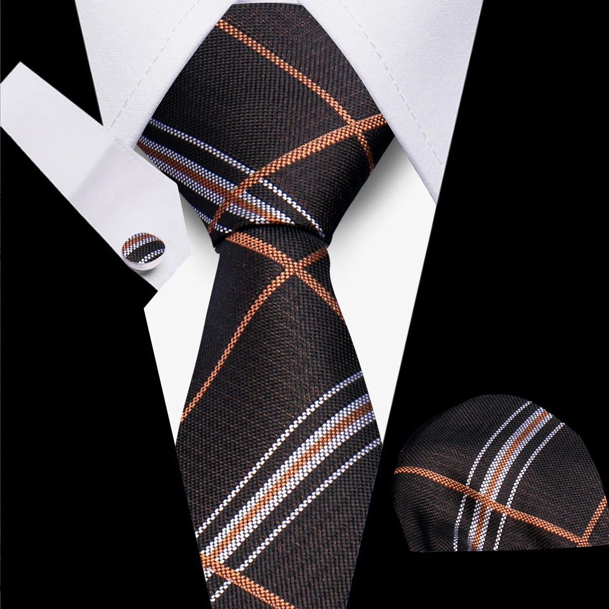 Classic Elegant Ties For Men Fashion Gifts Striped Solid Necktie Handchief Cufflink 3 Pcs Set Wedding Business Suit Accessories