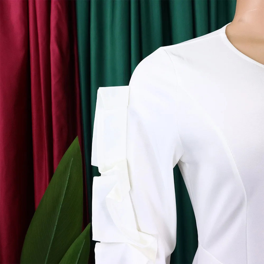 Elegant Office Dresses for Woman 2024 New O Neck Petal Sleeve Sheath Package Hips Mid Calf Formal Business Work Wear Dress Midi