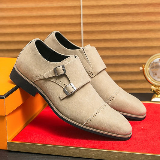 Monk Suede Leahter Buckle Strap Business Office Party Wedding Shoes Fashion Luxury Dress Leather Men's Shoes Man Free Shipping