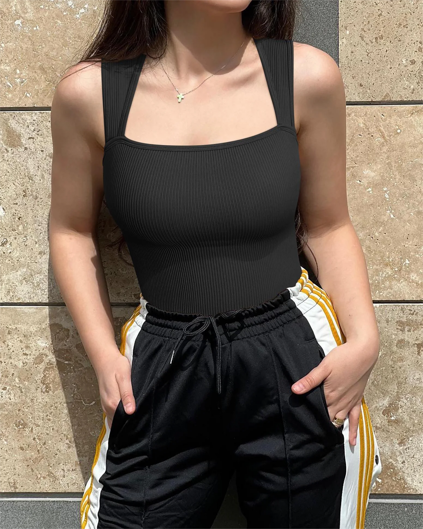 2024 Summer Fashion Square Collar Solid Color Sleeveless Bodysuit High Waist Sexy Tight Women's Jumpsuit
