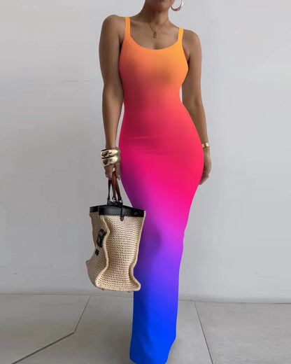 CM.YAYA Summer Women Sleeveless Strap O-neck Sexy 2024 Summer Long Evening Dress Knit Ribbon Night Club Party Maxi Dresses