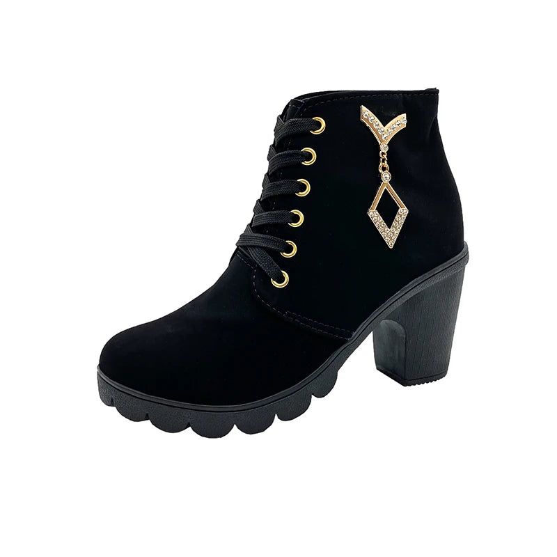 Comemore 2024 New Women Shoes Lace Up Ankle Boots Zapatos Mujer Fashion High Heels Ladies Casual Spring Pumps Platform Heel 42