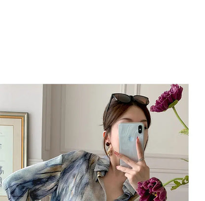 Spring Autumn New Fashion Dress Sets Women Turn-down Collar Long Sleeve Button Printing Shirt Lacing Mid-length A-line Skirt