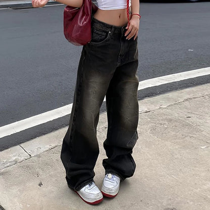 Darlingaga Streetwear Grunge Baggy Jeans Women Vintage Distressed Straight Leg Y2K Denim Pants 90s Aesthetic Outfits Washed Chic