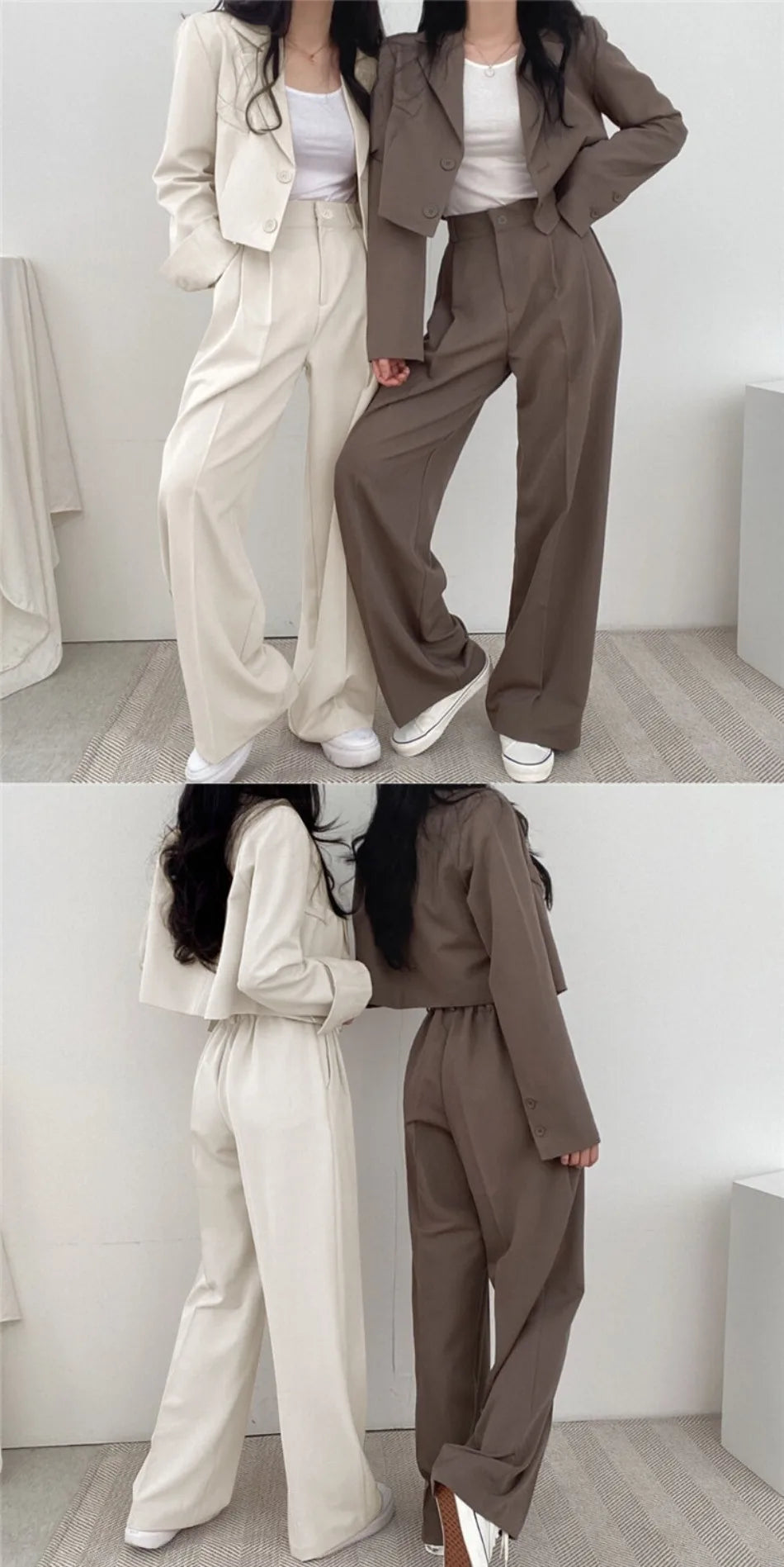 Suit Coat 2 Piece Set Women Blazer Jacket Straight Pants Ensemble Single Breasted Turn Down Collar Trousers Office Lady Outfits