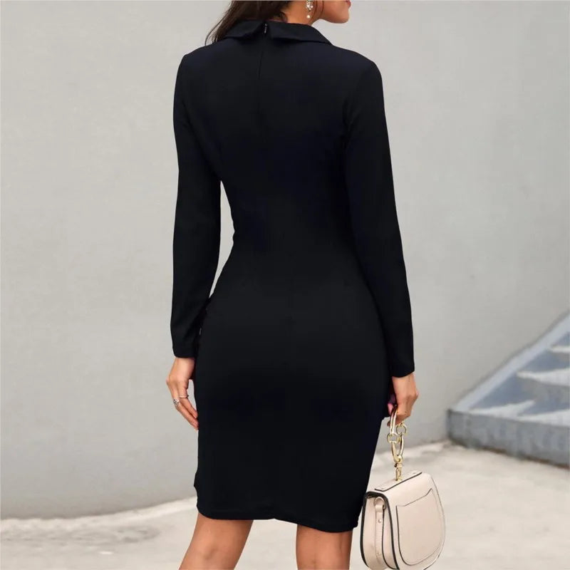 Autumn Attendance Pass Women's Long Sleeved Short Skirt Temperament Slimming Professional Dress Simple Solid Color Set