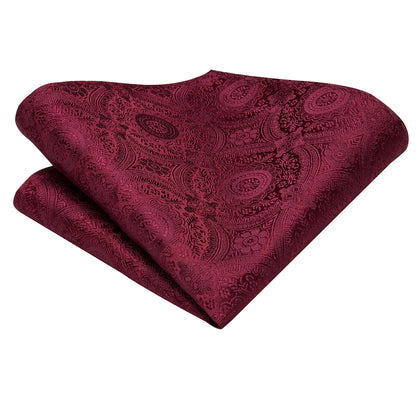 Hi-Tie Mens Gift Tie Set Red Wine Burgundy Paisley Silk Wedding Tie For Men Fashion Design Quality Hanky Cufflink Dropshipping