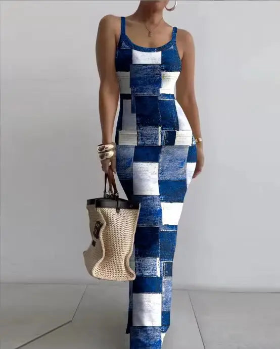 CM.YAYA Summer Women Sleeveless Strap O-neck Sexy 2024 Summer Long Evening Dress Knit Ribbon Night Club Party Maxi Dresses