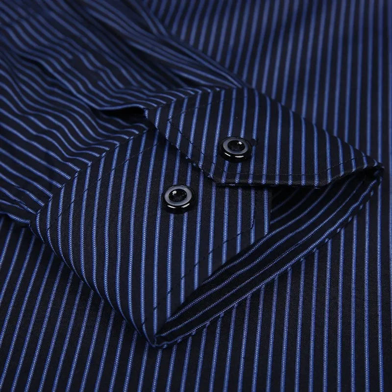 New  Formal Fashion Social Long Sleeved Business Work Plus Size Mens Striped Dress Shirts Smart Casual Shirt SIZE 47 48