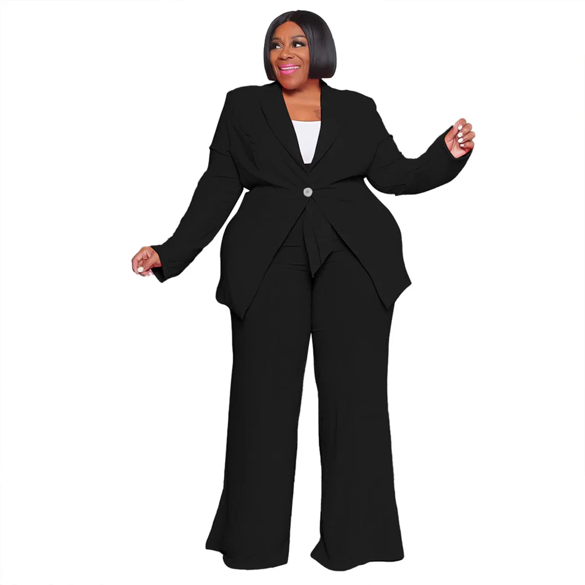 Fashionable Temperament Professional Woman Pants Suit Plus Size Blazer Casual Long-sleeved Trousers Lace-up Two-piece Suit