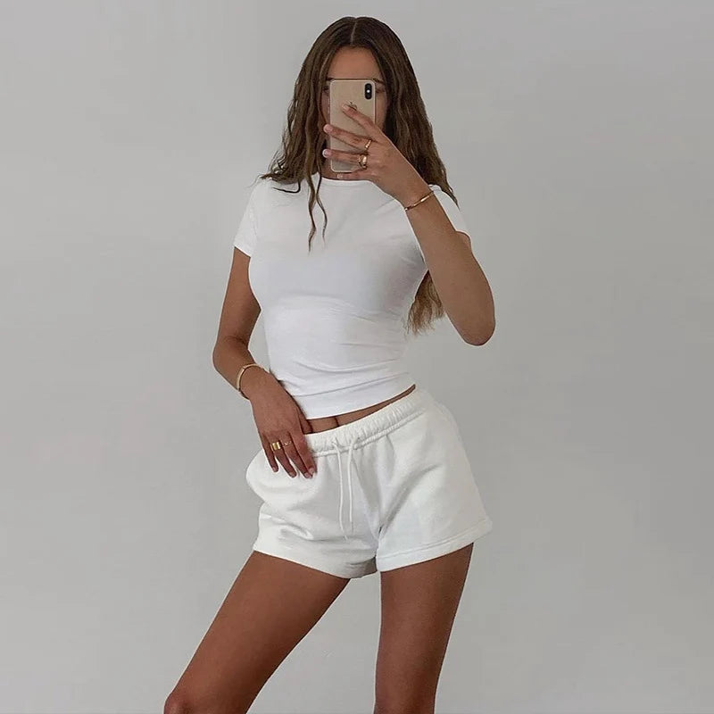 2024 Spring New Short Sleeve T-Shirt Women Solid Simple Casual Soft All-Match Hot Basic Crop Tops Tees Summer Fashion