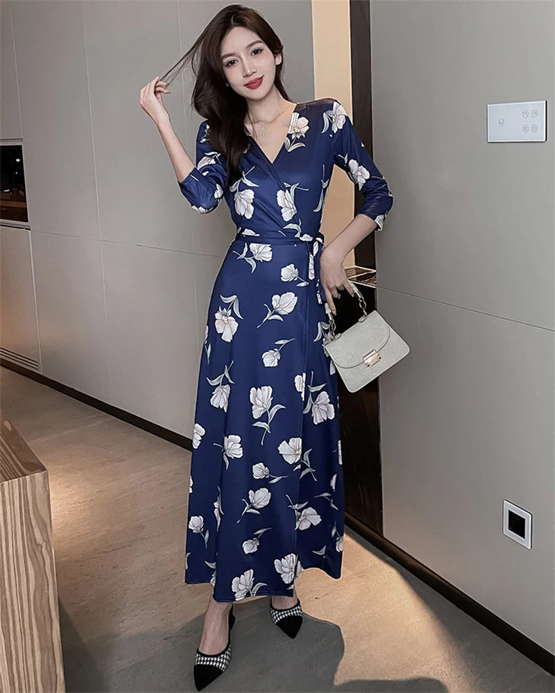 FANIECES Summer Wrap Dresses Women Sexy V Neck Split Maxi Dress Print Female Casual Beachwear Lace Up Party Vestidos Robe платье