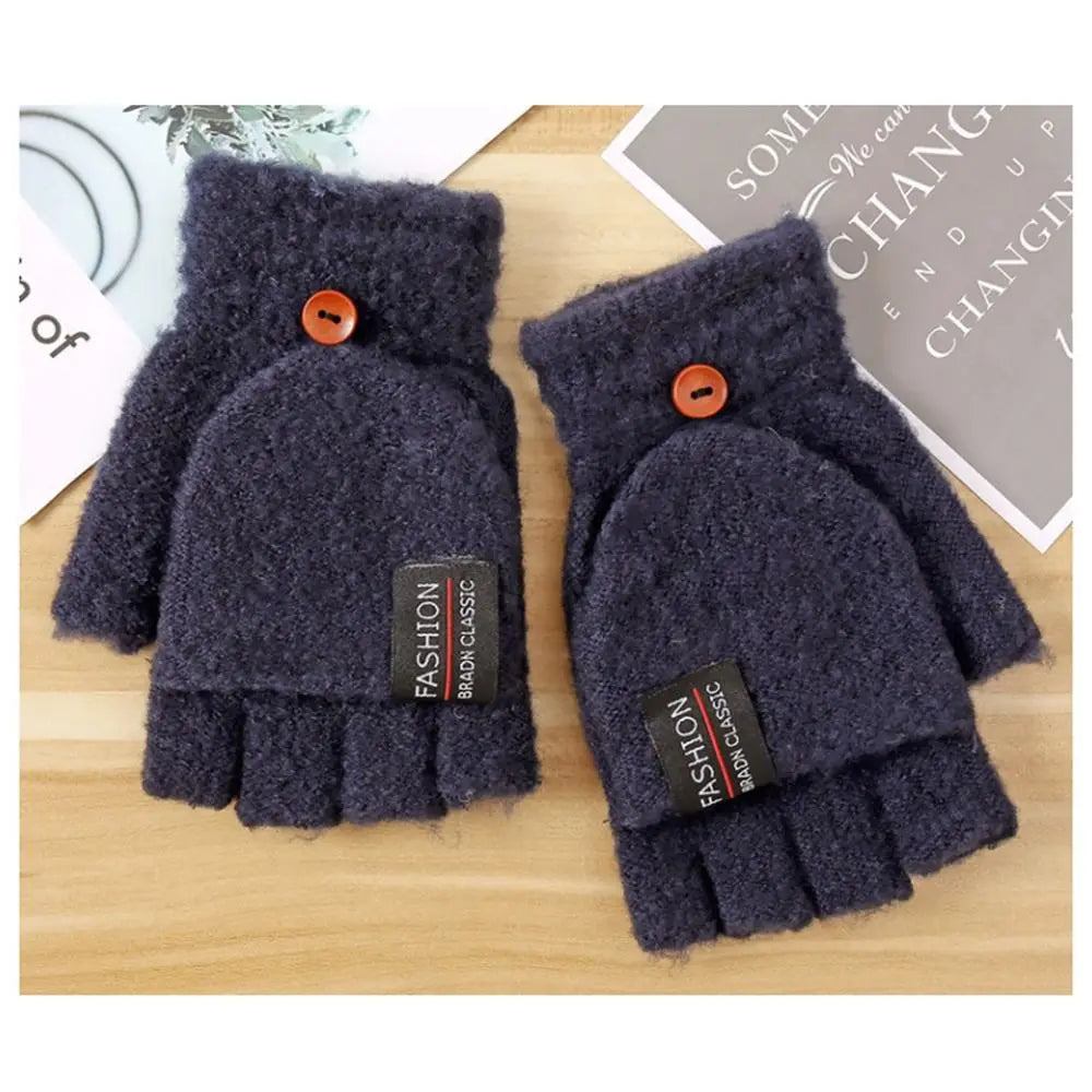 Unisex Winter Mitten Warm Knitted Fingerless Gloves for Men Women Student Half Finger Gloves Flip Mittens Thicken Winter Gloves