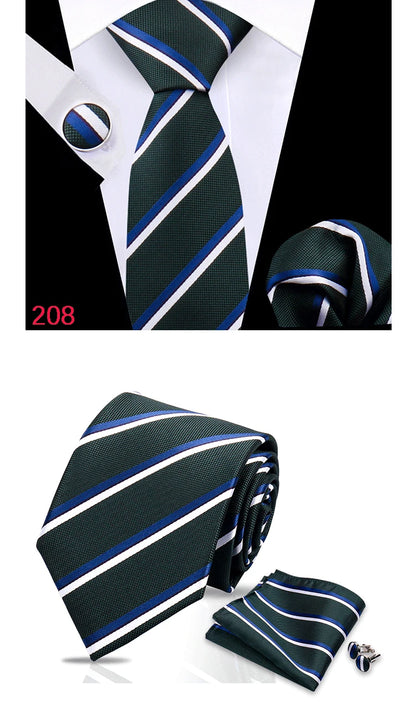 Luxury Plaid Tie For Mens Necktie Handkerchief Pocket Square Cufflinks Set Jacquard Woven Ties Wedding Business Accessories