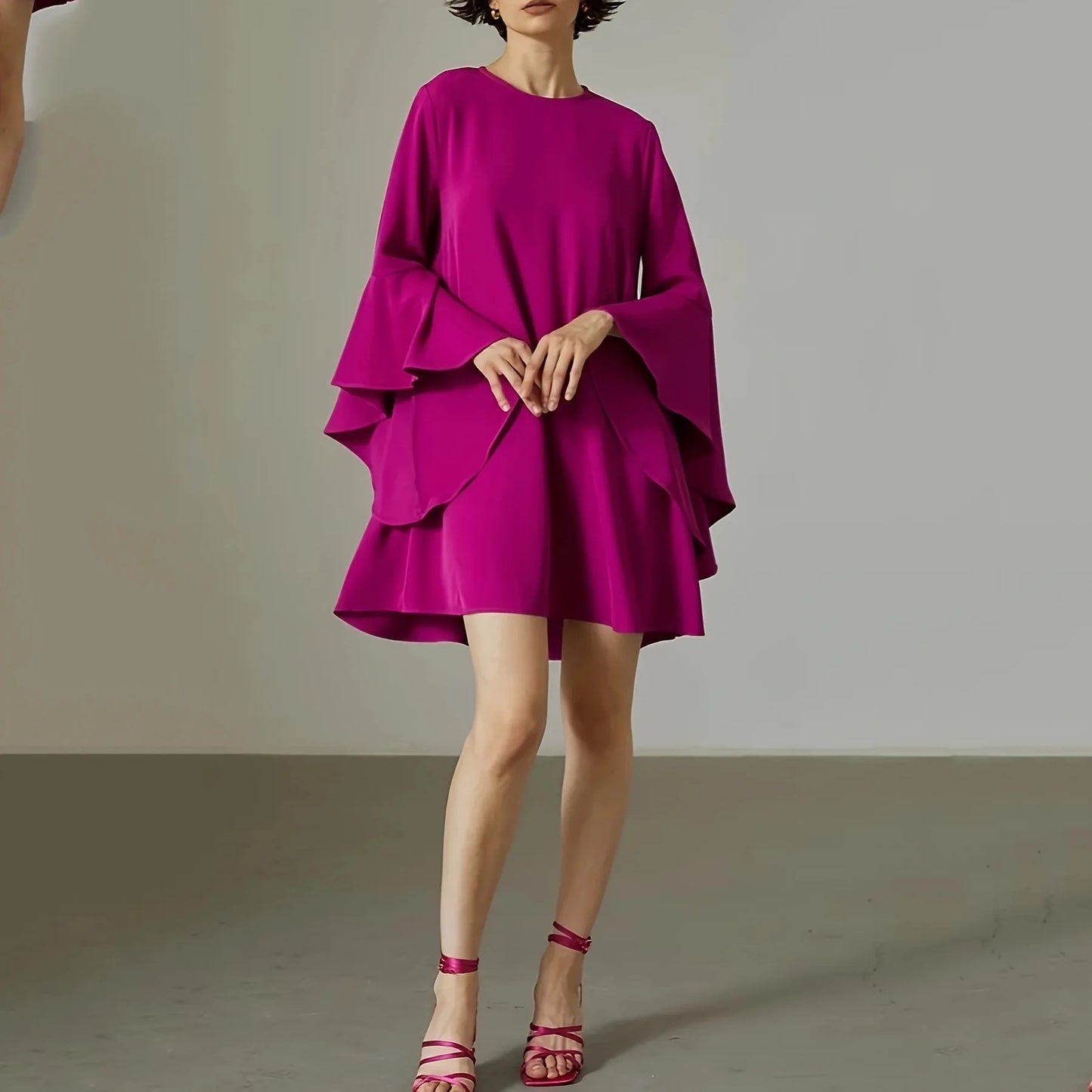 Spring Summer Women Solid Dress Fahion O Neck Ruffles Loose Casual Dresses For Woman Robe Femme 2024 New Elegant