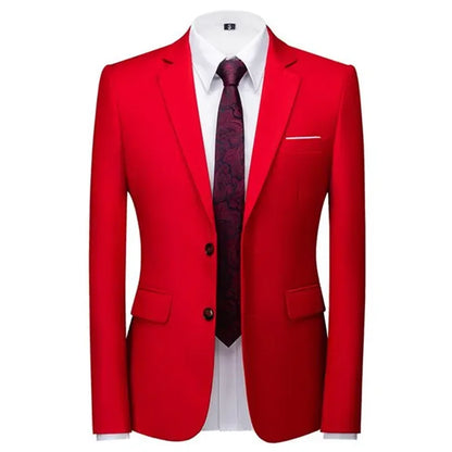 New Men Pure Colour Business Social Office Suit Slim Fit Jacket Fashion Simple Groom Wedding Tuxedo Dress Blazers Coats