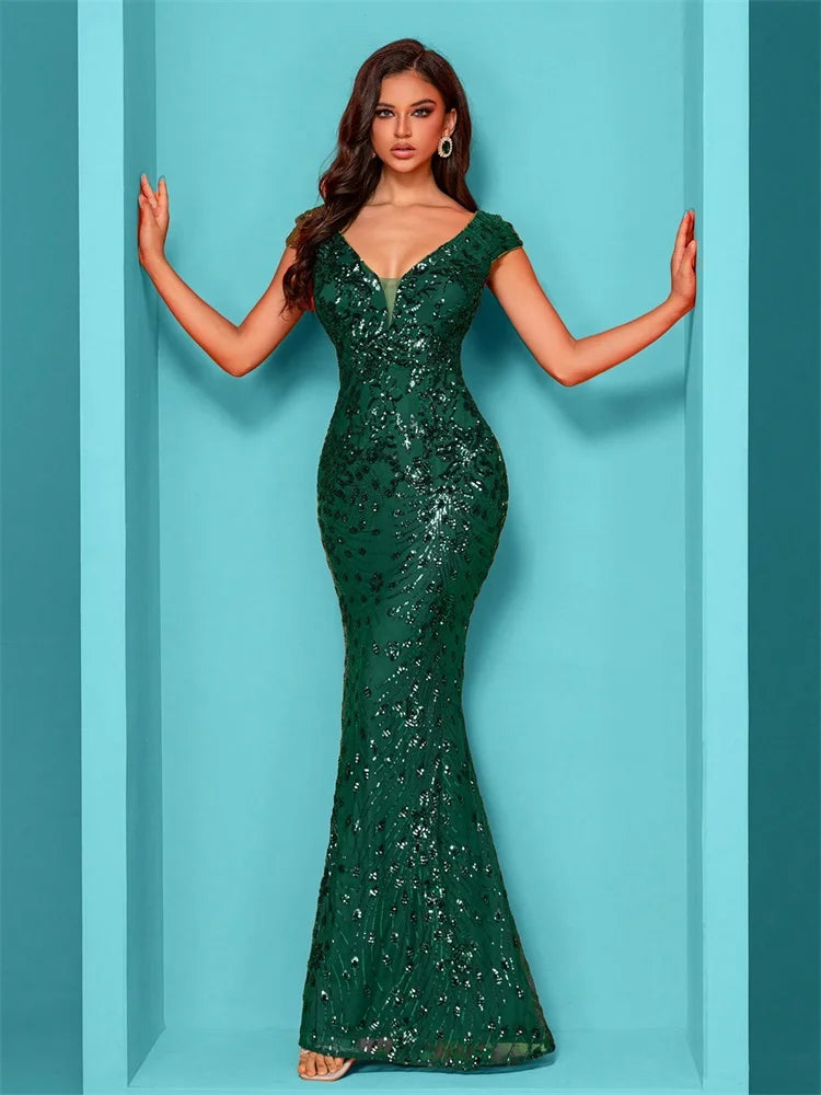 Lucyinlove Elegant Champagne Evening Dress For Women Long 2025 Luxury Mermaid Formal Sequins Prom Wedding Party Cocktail Dresses